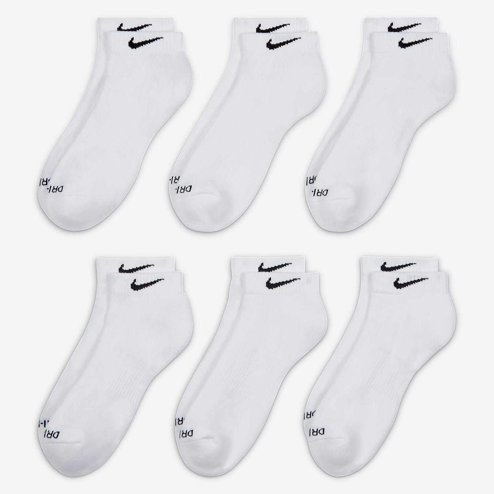 Men's Nike 6-pack Everyday Plus Cushion Low-Cut Training Socks SIZE 8-12 (X-LARGE) (WHITE) (SX7042)