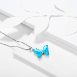 Blue Butterfly Heart Necklace Women 925 Sterling Silver Animal Butterflies March Created Aquamarine Birthstone Aquamarine Pendant Crystal Wedding Birthday Jewelry DP0311M