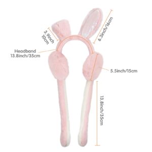 Surblue Foldable Cute Rabbit Moving Earmuffs Winter Warm Outdoor Ear Covers Headband Fur Earwarmer Pink