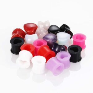 Hoisy 20PCS Tunnels for Ears Silicone, 00G Gauges for Women Silicone/Stone Ear Plugs Piercing Tunnels Gauges Colorful Heart Stone and Hoop 00G (10mm)