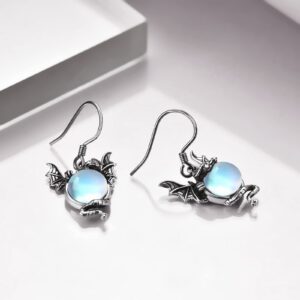 Dragon Earrings Gifts for Women 925 Sterling Silver Vintage Oxidized Dragon Moonstone Dangle Earrings Jewelry Christmas Gifts for Women