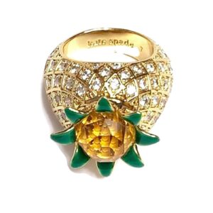 Kate Spade New York Pineapple Passion Gold Plated Metal Glass Stone Ring Size 7