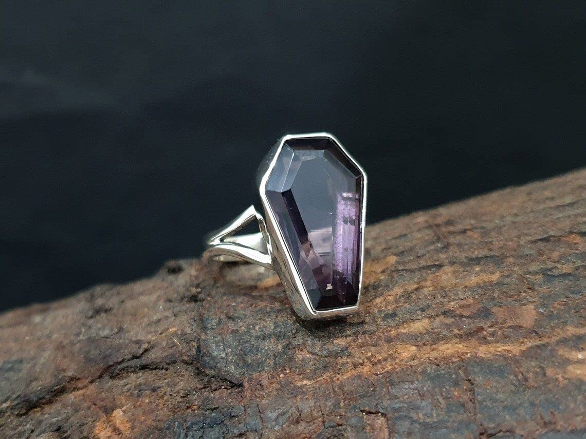 Royal Jewelry Hut Solid 925 Sterling Silver For Women Coffin Shape Ring for Halloween Engagement Gift for Her