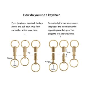 Dilidou 3 Pack Quick Release Keychain, Detachable Pull Apart Keychain, Double Spring Split Snap Separate Chain Convenience Accessory, Brass, Gold