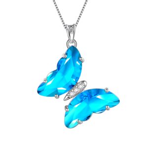 blue butterfly heart necklace women 925 sterling silver animal butterflies march created aquamarine birthstone aquamarine pendant crystal wedding birthday jewelry dp0311m