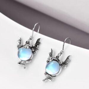 Dragon Earrings Gifts for Women 925 Sterling Silver Vintage Oxidized Dragon Moonstone Dangle Earrings Jewelry Christmas Gifts for Women