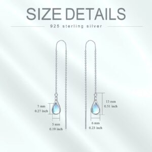 Moonstone Threader Earrings Long Chain Drop Earrings in 925 Sterling Silver