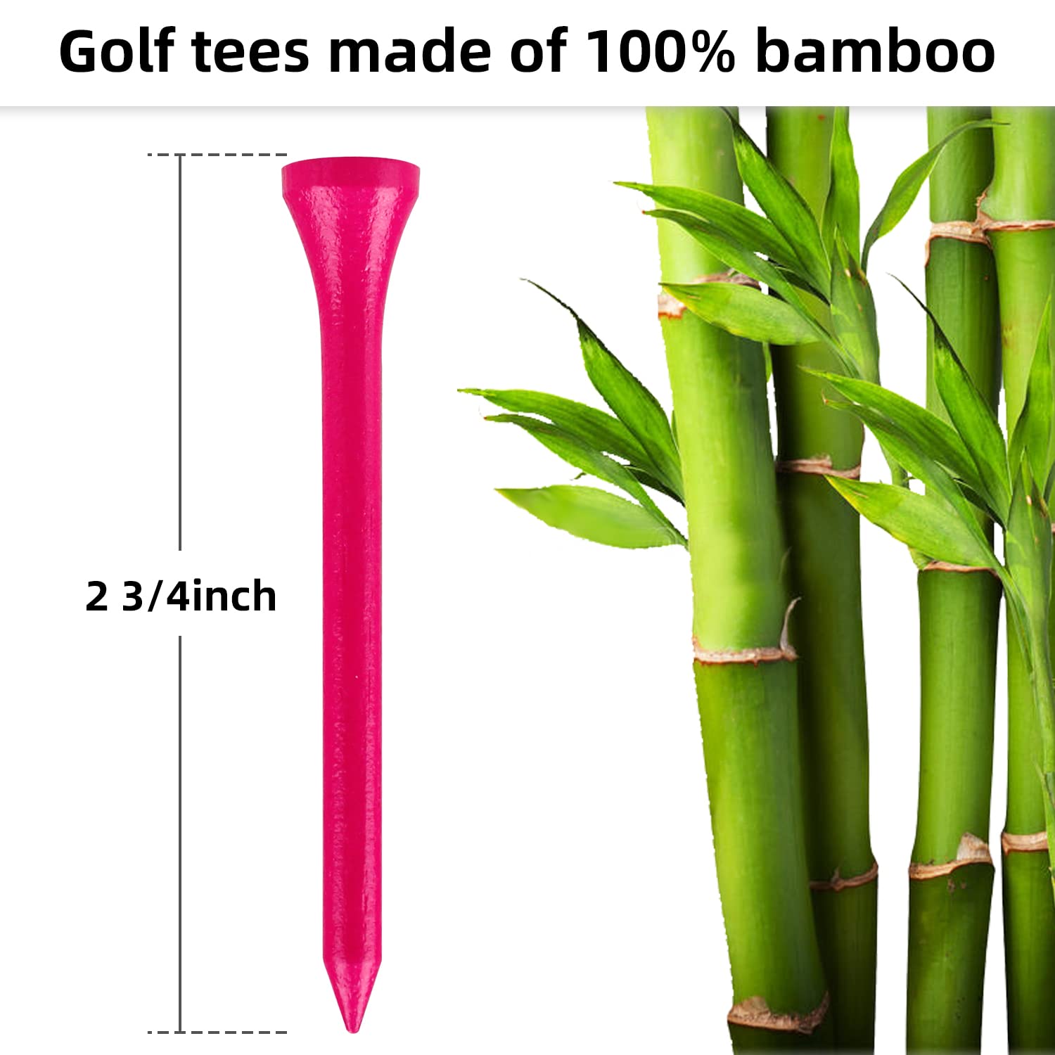 MYKUJA Bamboo Professional Golf Tees Pink, 100Pcs Golf Tees 2 3/4 inch, Long Golf Tees