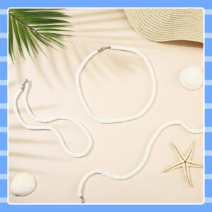 WILLBOND 3 Pcs Puka Shell Necklace Men Women White Surfer Necklace Seashell Necklace Shell Beaded Choker with Extension Chain (18 Inch)