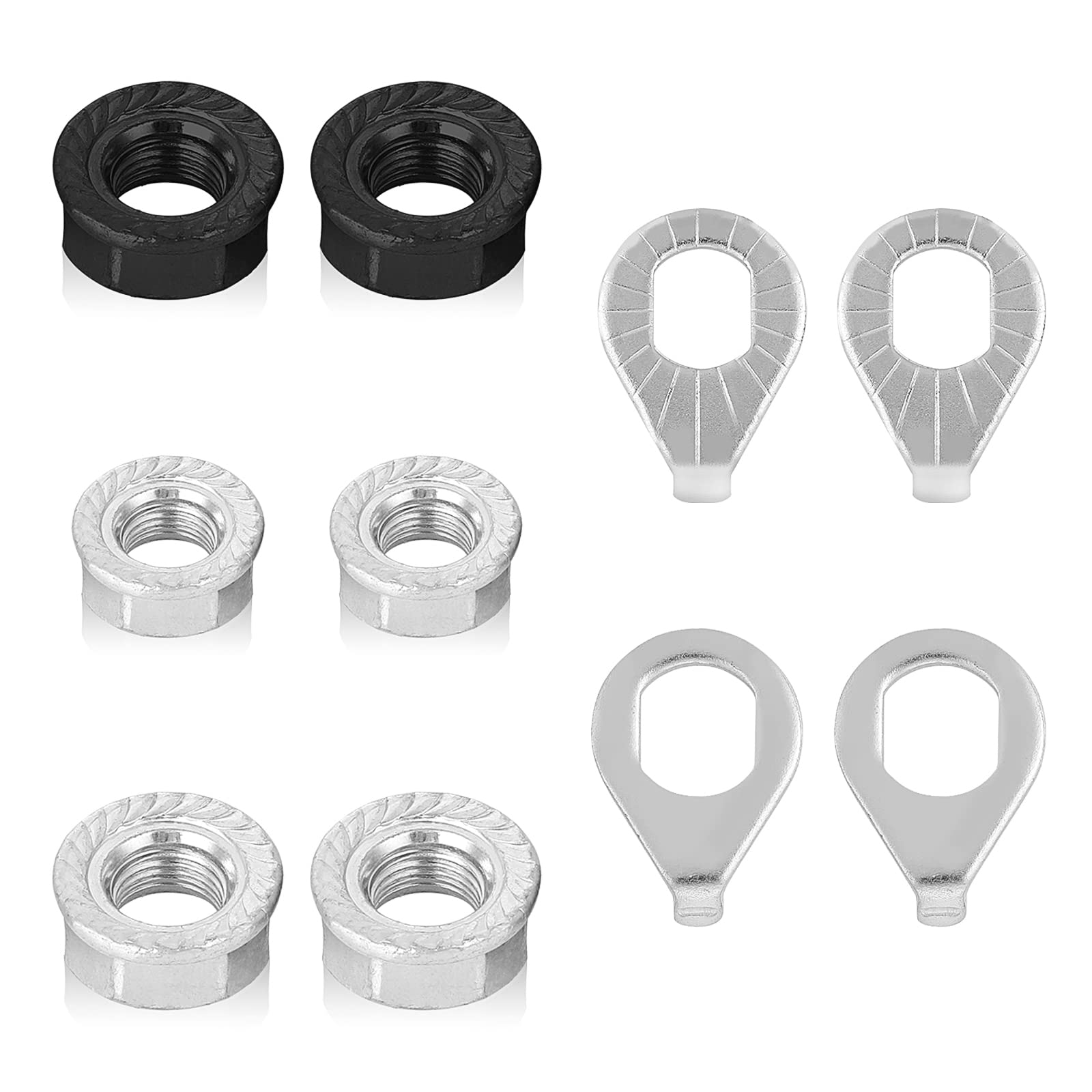 Yolev 6PCS Bike Wheel Axle Nut and 4PCS Safety Washer Kit Bicycle Hub Flanged Axle Nut Steel Flange Nuts Wheel for Front and Rear Bike Wheel Mountain Road