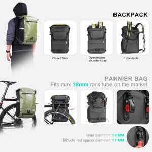 HUNTVP Bike Pannier Bag Backpack Multifunctional Bicycle Bag Cycling Bicycle Rear Seat Trunk Pack Bag Bike Saddle Bag Backseat Pack Bag with Helmet Cover (Dark Green)