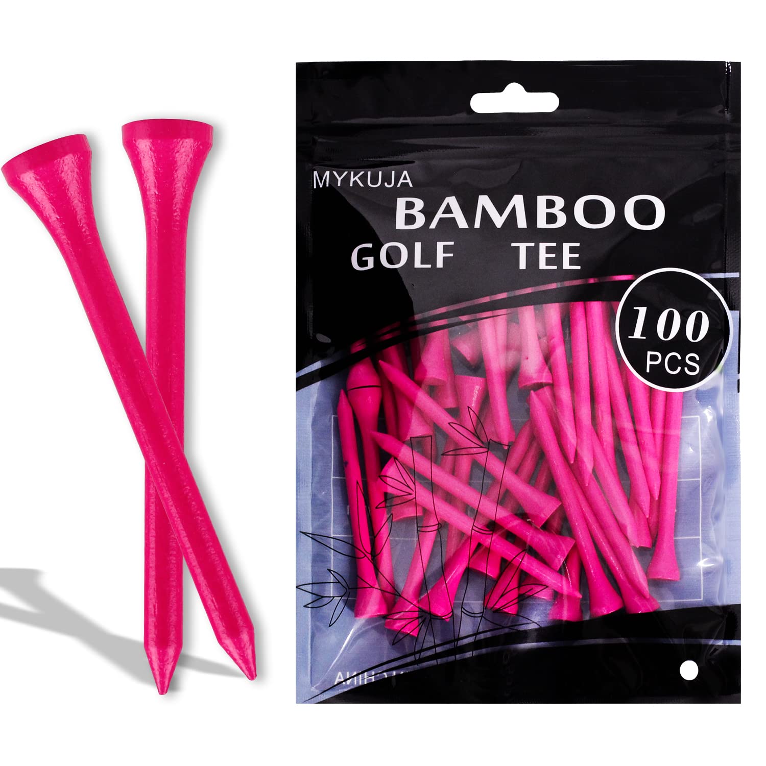 MYKUJA Bamboo Professional Golf Tees Pink, 100Pcs Golf Tees 2 3/4 inch, Long Golf Tees