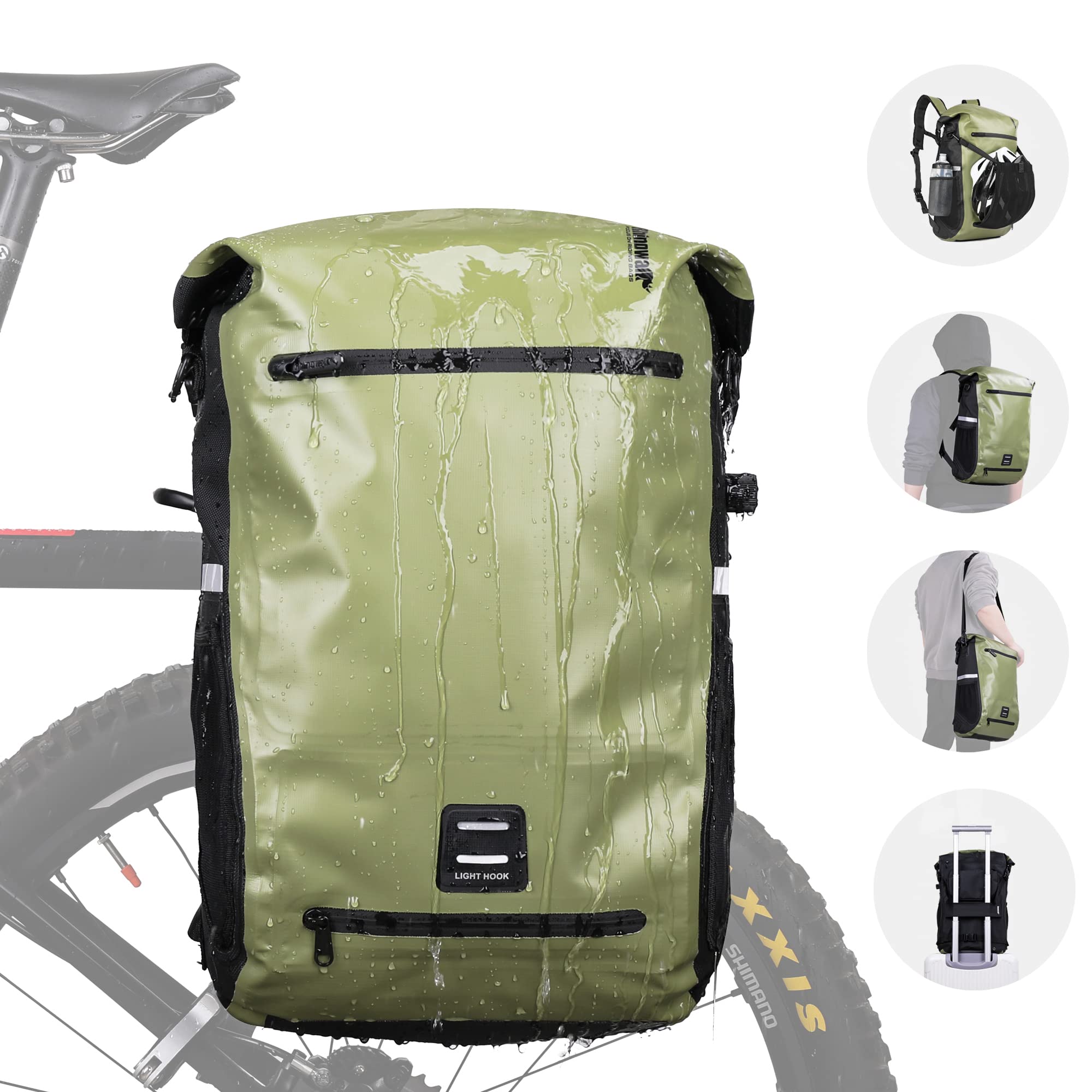 HUNTVP Bike Pannier Bag Backpack Multifunctional Bicycle Bag Cycling Bicycle Rear Seat Trunk Pack Bag Bike Saddle Bag Backseat Pack Bag with Helmet Cover (Dark Green)