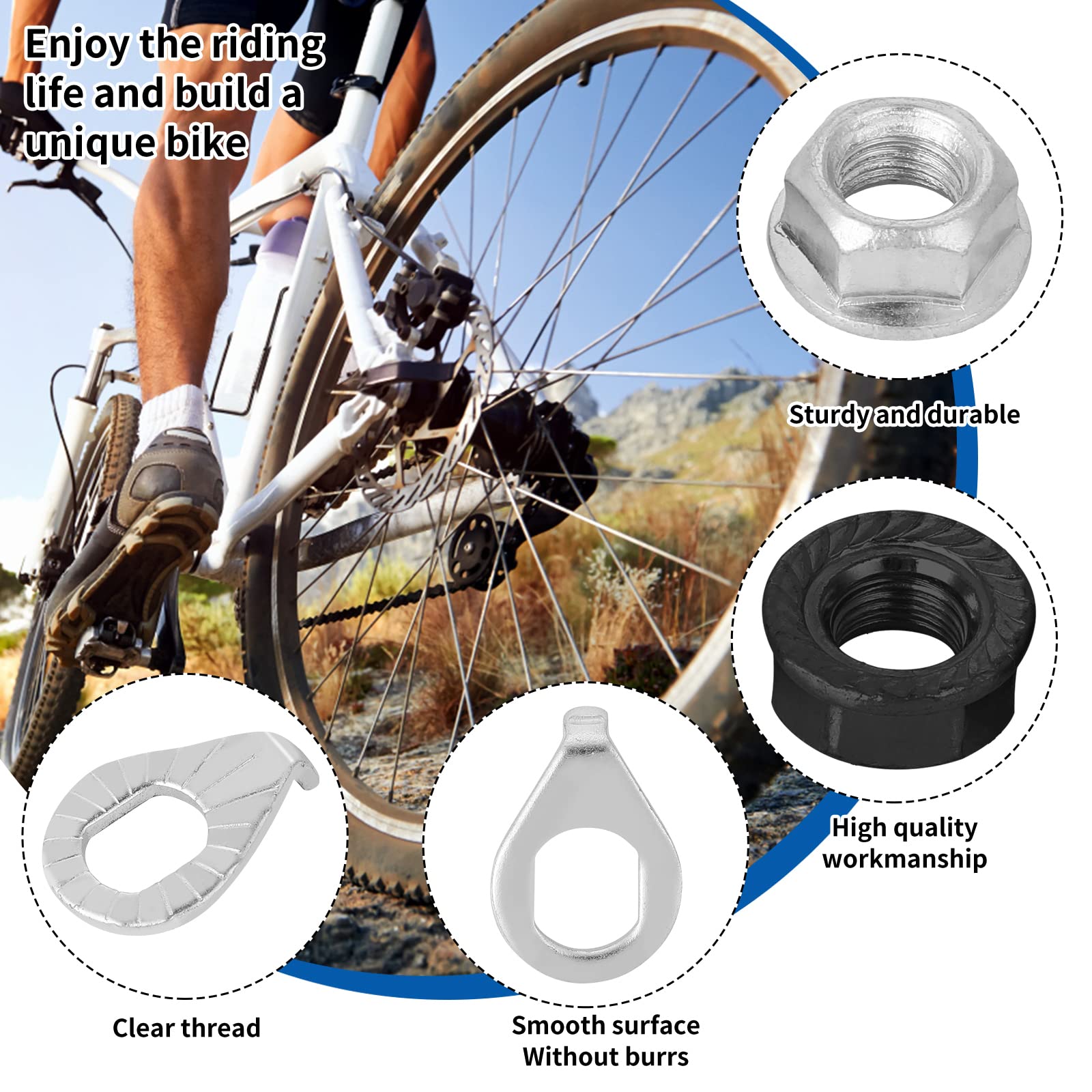 Yolev 6PCS Bike Wheel Axle Nut and 4PCS Safety Washer Kit Bicycle Hub Flanged Axle Nut Steel Flange Nuts Wheel for Front and Rear Bike Wheel Mountain Road