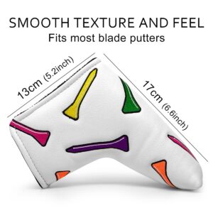 Barudan Golf Putter Cover Blade Putter Club Head Cover Headcover Magnetic Leather Golf Headcover fits for Odyssey, Scotty Cameron - Colorful Tees Emboidery Putter Cover Golf for Men/Women