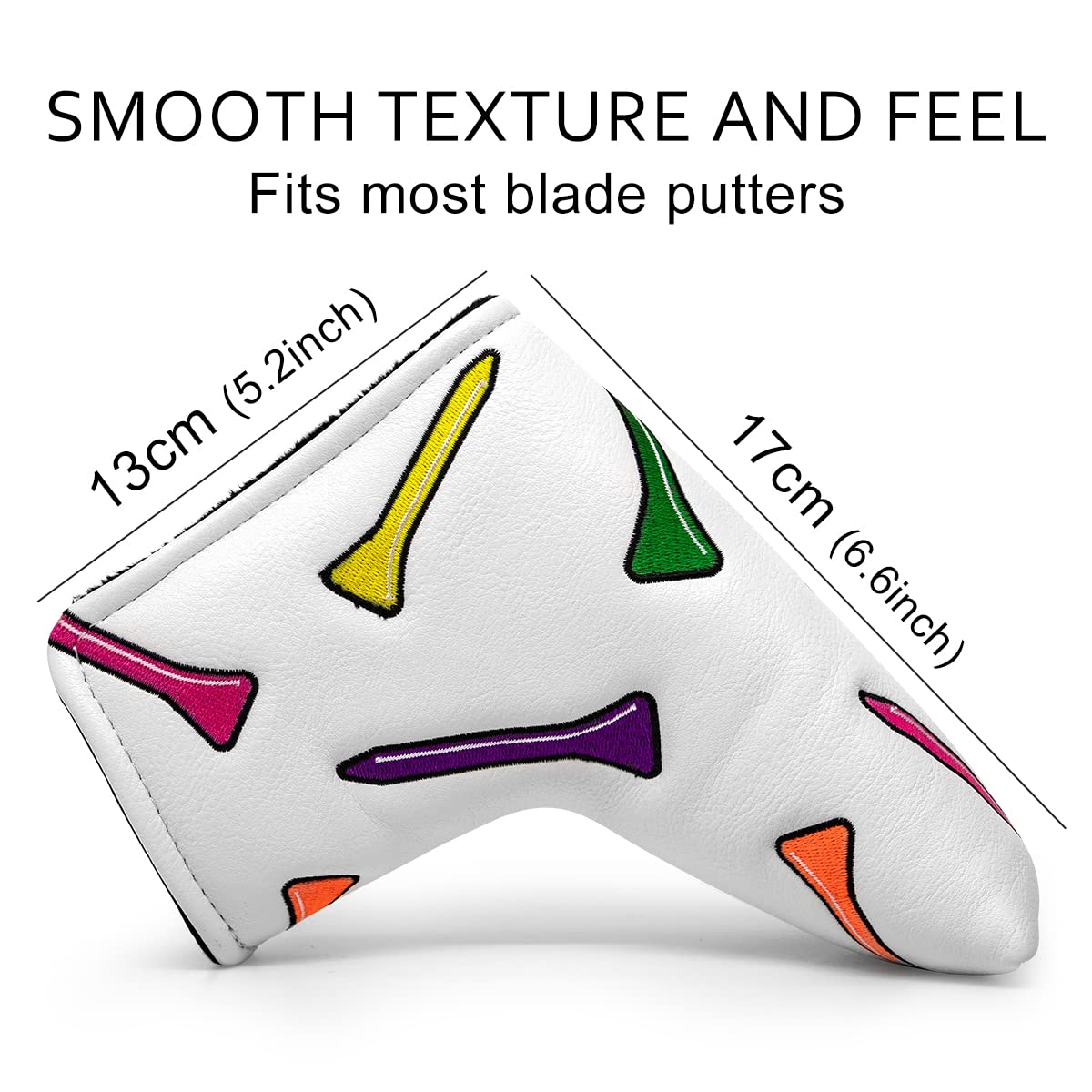 Barudan Golf Putter Cover Blade Putter Club Head Cover Headcover Magnetic Leather Golf Headcover fits for Odyssey, Scotty Cameron - Colorful Tees Emboidery Putter Cover Golf for Men/Women