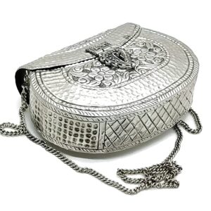 Women gift silver Brass floral design embossed Metal bag Bridal Clutch Party Purse bridal clutch evening bag, Silver