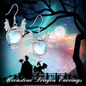 Dragon Earrings Gifts for Women 925 Sterling Silver Vintage Oxidized Dragon Moonstone Dangle Earrings Jewelry Christmas Gifts for Women