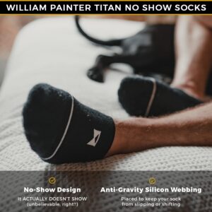 William Painter Titan No Show Socks, Black, No-Slip, Snug and Soft for Casual or Athletic Wear, One Size Fits All, For Men and Women (3 Pack