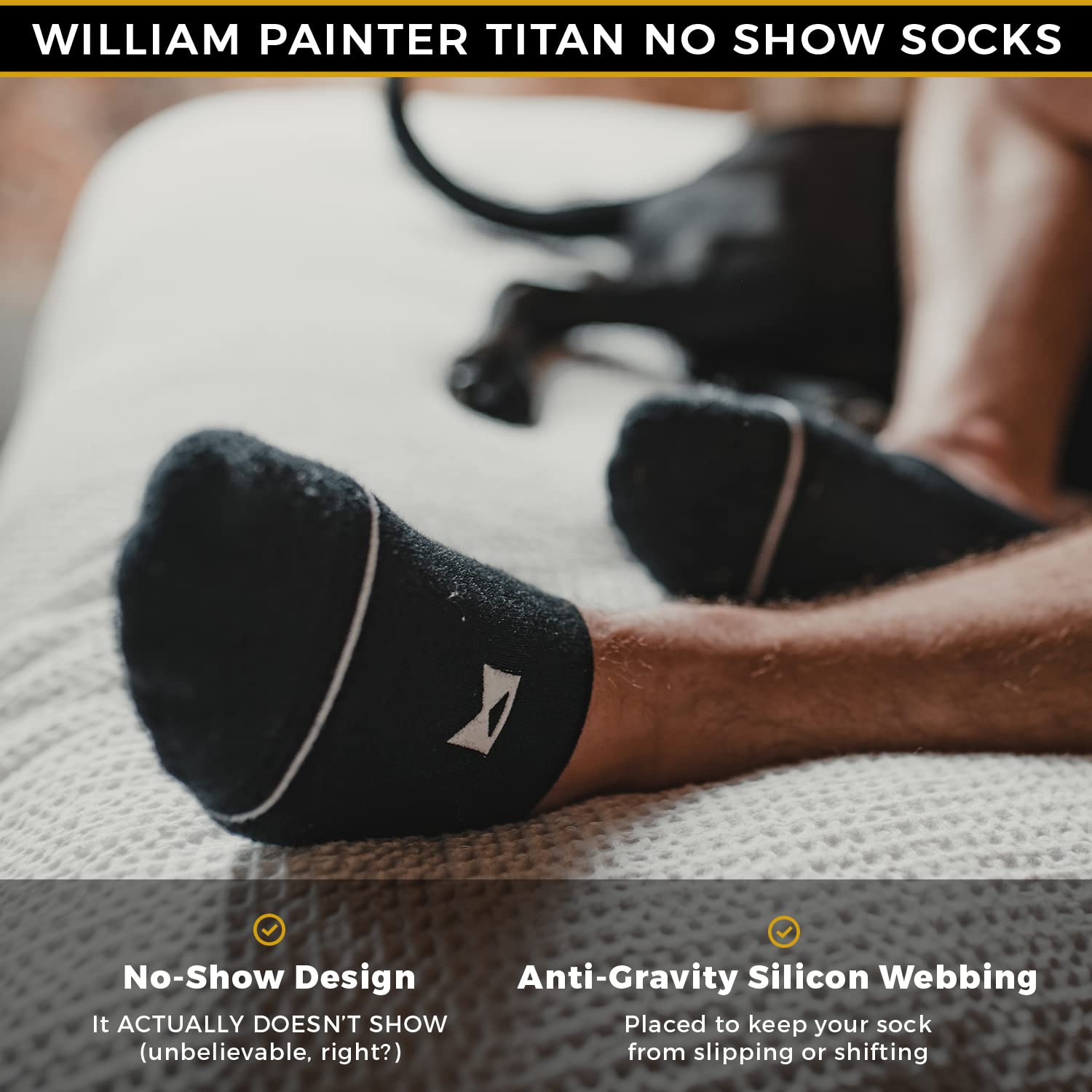 William Painter Titan No Show Socks, Black, No-Slip, Snug and Soft for Casual or Athletic Wear, One Size Fits All, For Men and Women (12 Pack)