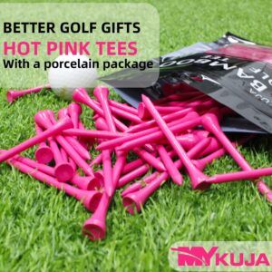 MYKUJA Bamboo Professional Golf Tees Pink, 100Pcs Golf Tees 2 3/4 inch, Long Golf Tees