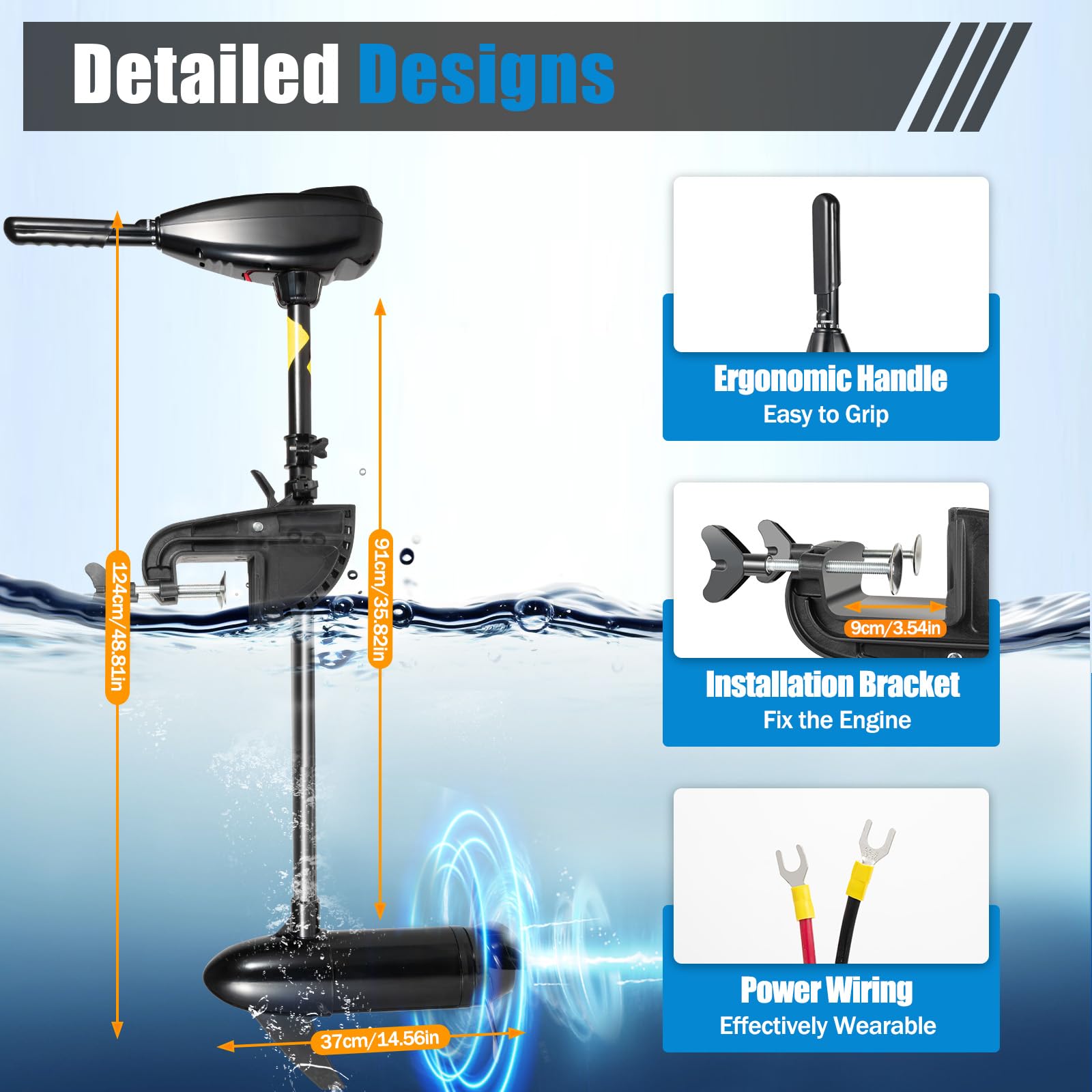 80lb Thrust Electric Trolling Motor Transom Mounted Saltwater Trolling Motor for kayak Inflatable Boat,36" Shaft