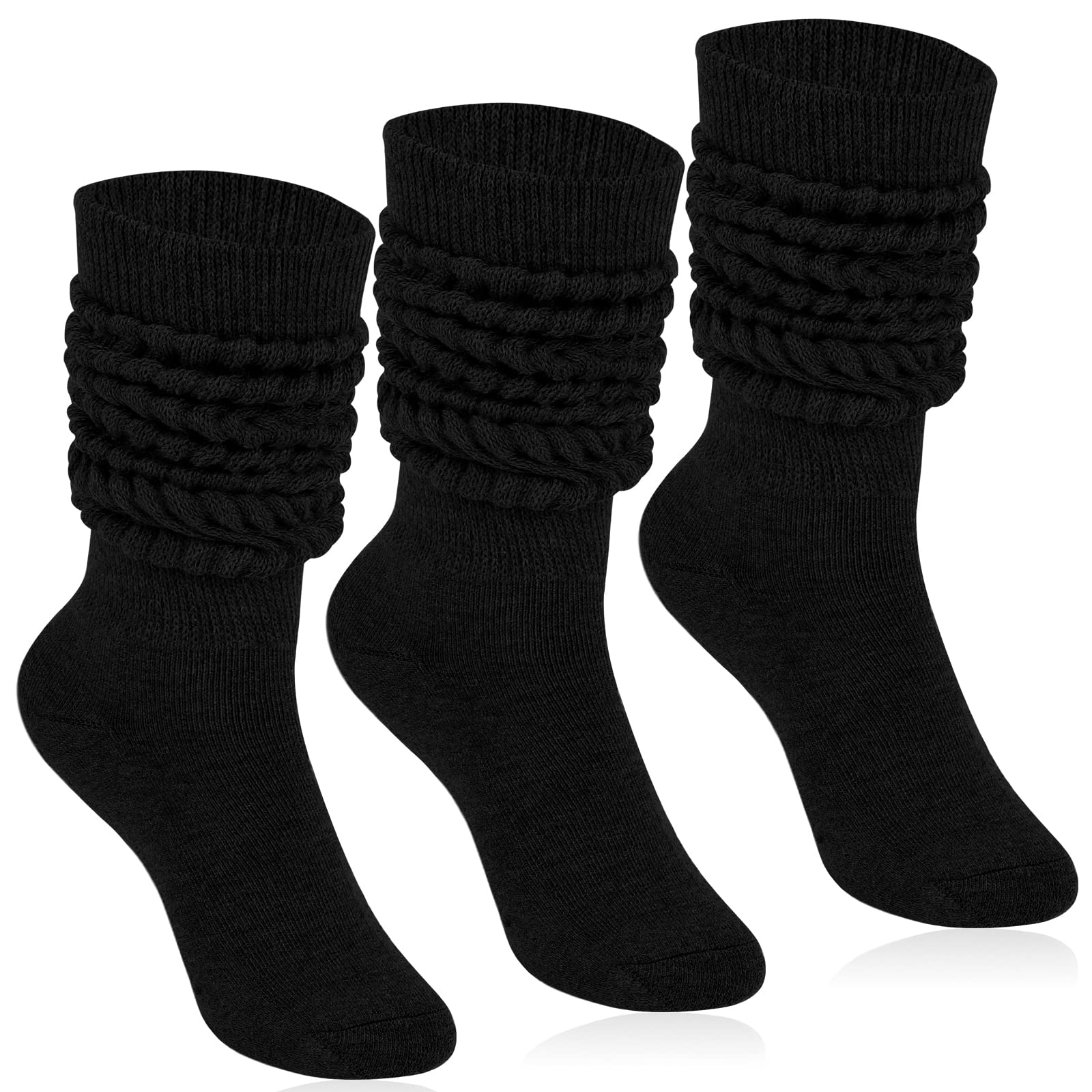 KEREDA Slouch Socks Women Knee High Scrunch Scrunchie Socks 3 Pairs Size 6-11 Black