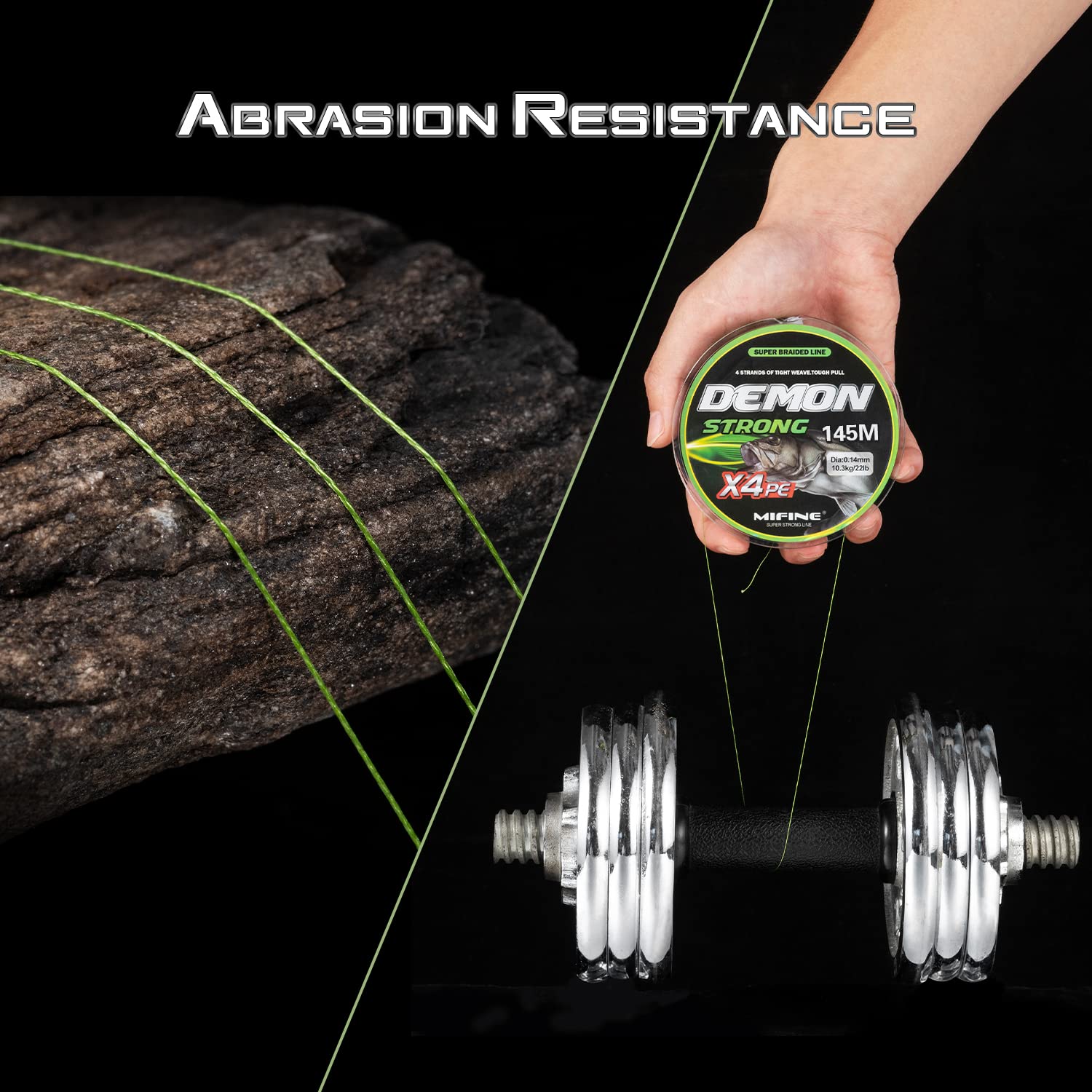 Mifine DemonStrong Braided Fishing Line, Abrasion Resistant 4 Strands PE Superline, Ultra-Thin Diameter, 15lb, Zero Stretch&Low Memory, Saltwater & Freshwater