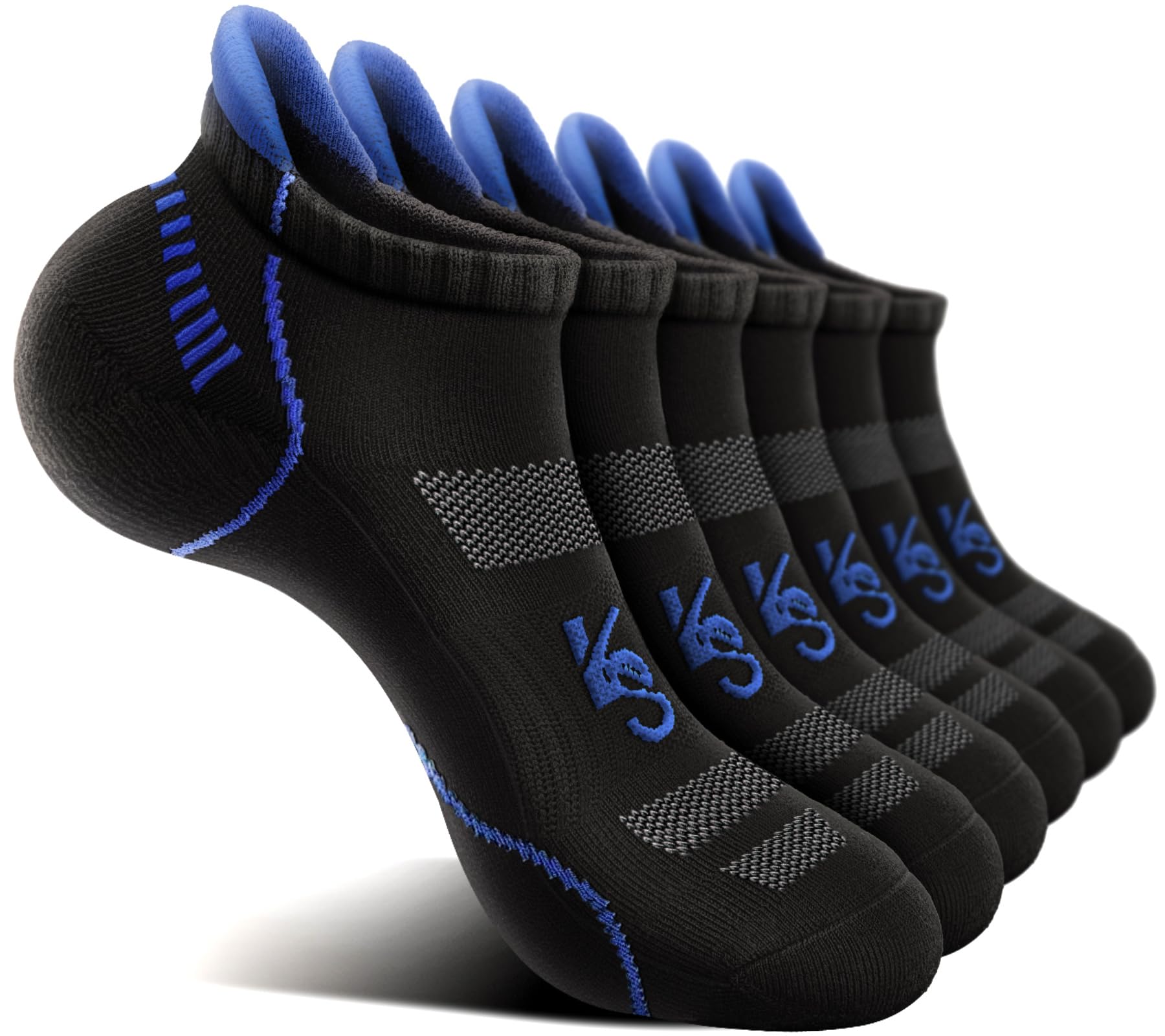 KEMISANT Mens Running Socks 6 Pairs-Athletic Compression Ankle Socks Cushioned for Men Walking-Arch Compression Support(6Pairs,Shoes Size:Men 10-12)