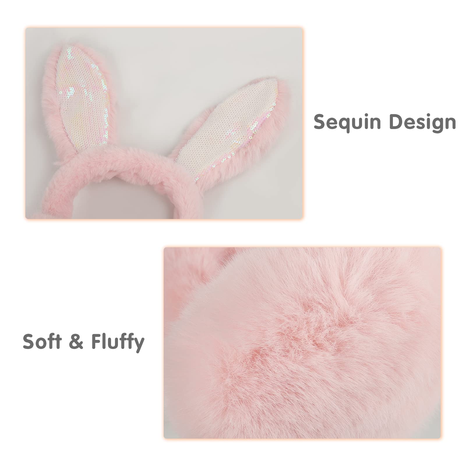 Surblue Foldable Cute Rabbit Moving Earmuffs Winter Warm Outdoor Ear Covers Headband Fur Earwarmer Pink