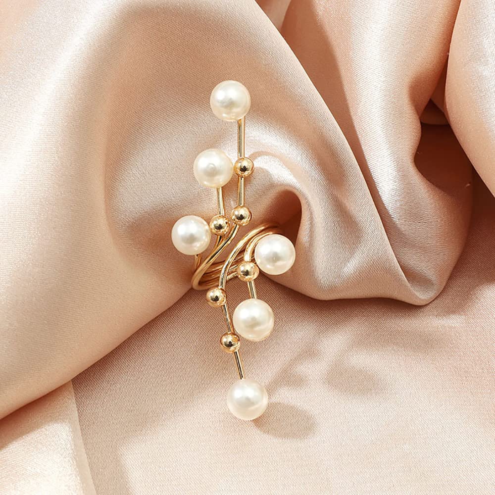 XUN Zhe Vintage Pearl Finger Rings,Statement Imitation Pearls Band Ring Wedding Party Jewelry for Women Gifts (Gold)