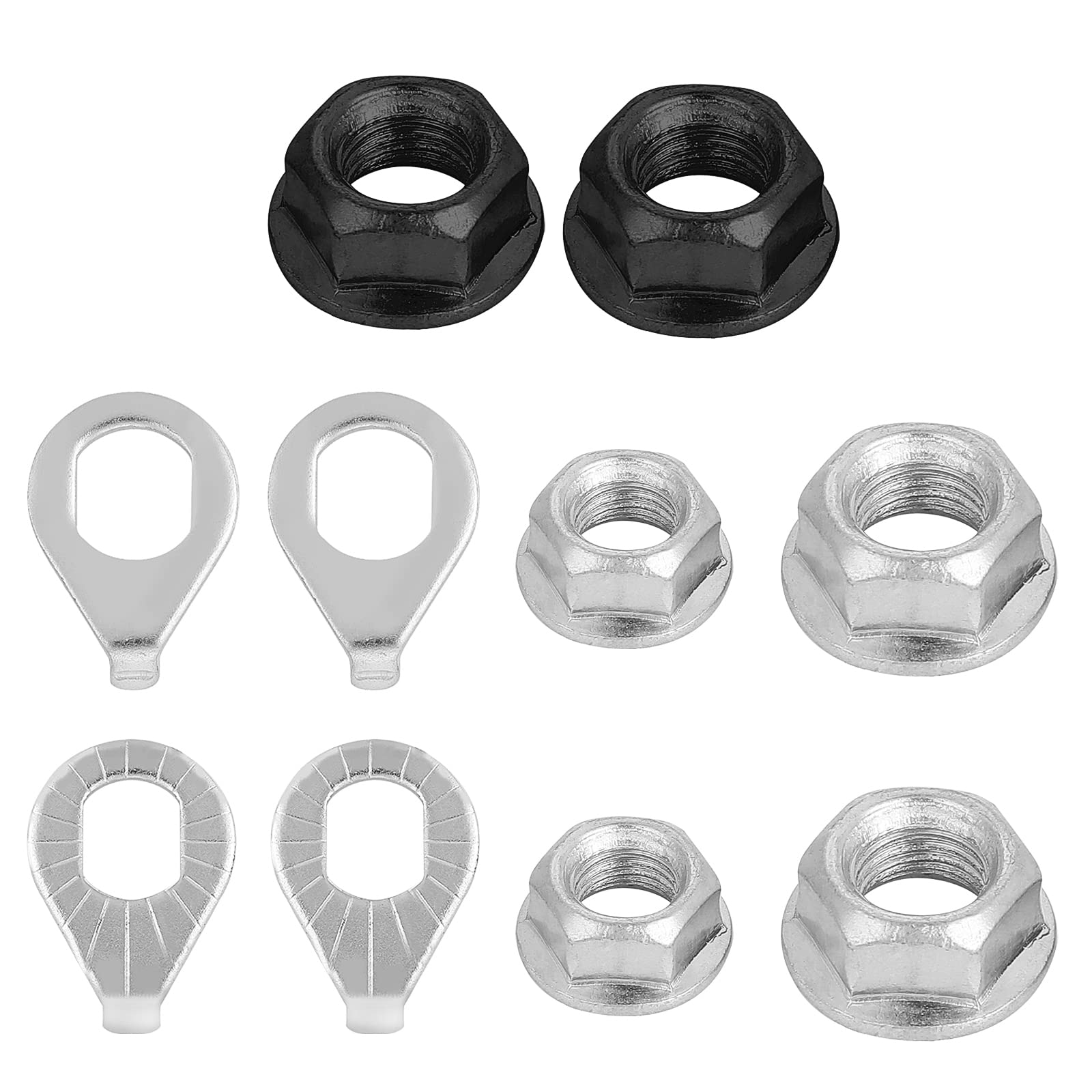 Yolev 6PCS Bike Wheel Axle Nut and 4PCS Safety Washer Kit Bicycle Hub Flanged Axle Nut Steel Flange Nuts Wheel for Front and Rear Bike Wheel Mountain Road