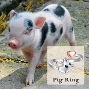 Mic Tai 925 Sterling Silver Pig Rings - Cute Heart Animal Adjustable Thumb Ring Jewelry Gift for Women