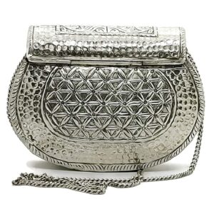 Women gift silver Brass floral design embossed Metal bag Bridal Clutch Party Purse bridal clutch evening bag, Silver