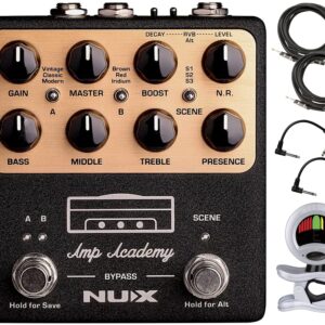 Briskdrop NUX NGS-6 Amp Academy Amp Modeler Guitar Pedal - Bundle with 2 Instrument Cables, 2 Patch Cables, and Snark Tuner, NGS-6bundle, Brown,Red