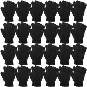 Handepo 24 Pairs Winter Magic Warm Gloves Stretchy Knit Gloves Cotton Gloves for Women Men Adults Cold Weather (Black)