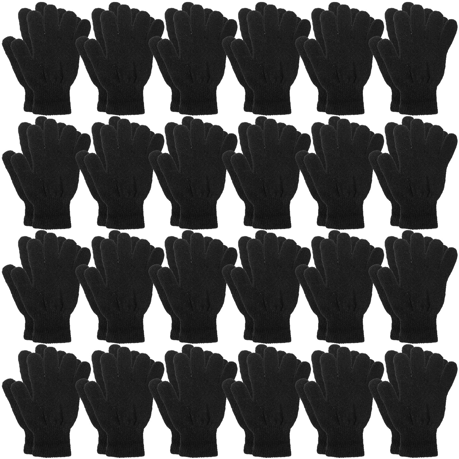 Handepo 24 Pairs Winter Magic Warm Gloves Stretchy Knit Gloves Cotton Gloves for Women Men Adults Cold Weather (Black)