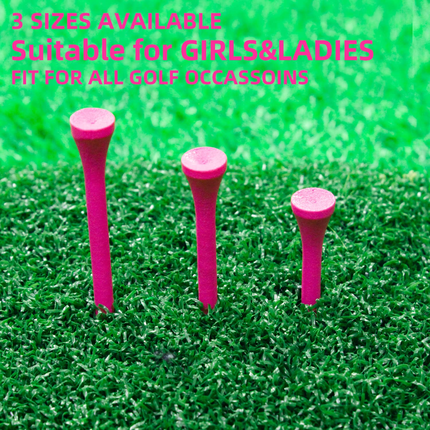 MYKUJA Bamboo Professional Golf Tees Pink, 100Pcs Golf Tees 2 3/4 inch, Long Golf Tees