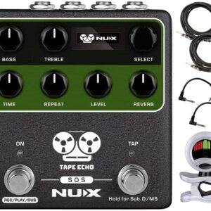 Briskdrop NUX NDD-7 Tape Echo Delay Effects Pedal - Bundle with 2 Instrument Cables, 2 Patch Cables, and Snark Tuner