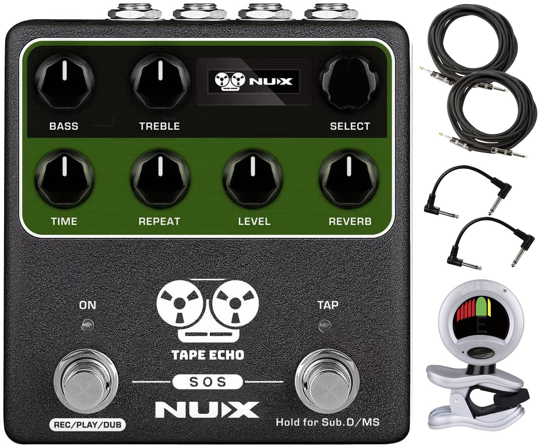 Briskdrop NUX NDD-7 Tape Echo Delay Effects Pedal - Bundle with 2 Instrument Cables, 2 Patch Cables, and Snark Tuner