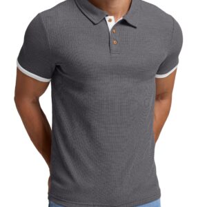 Sailwind Men's Waffle Knit Short Sleeve Casual Polo Shirts Dark Gray