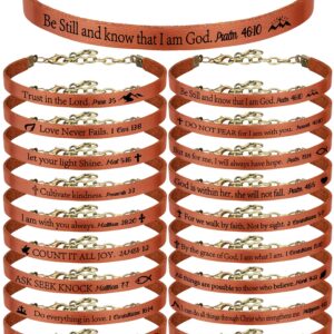 Trnayi 40 Pcs Religious Christian Gifts Christian Leather Bracelets Inspirational Bracelets for Women Bible Verse Bracelets Religious Bracelets Jewelry for Women Men, Birthday Confirmation Gifts