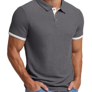 Sailwind Men's Waffle Knit Short Sleeve Casual Polo Shirts Dark Gray