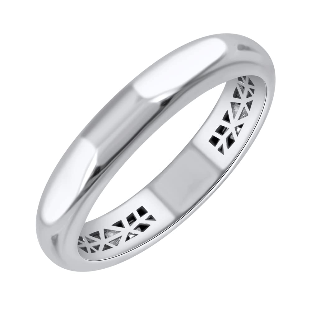 FINEROCK 14K White Gold 4mm Plain Wedding Band (Ring Size 7)