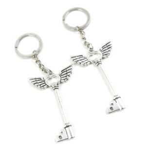 100 pieces keychain keyring door car key chain ring tag charms supplies q9io6b love heart wings key