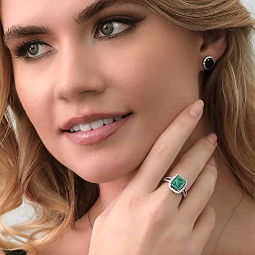 Gem Stone King 925 Sterling Silver Emerald Cut Green Malachite Ring For Women (5.62 Cttw, Available In Size 5, 6, 7, 8, 9)