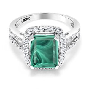 Gem Stone King 925 Sterling Silver Emerald Cut Green Malachite Ring For Women (5.62 Cttw, Available In Size 5, 6, 7, 8, 9)