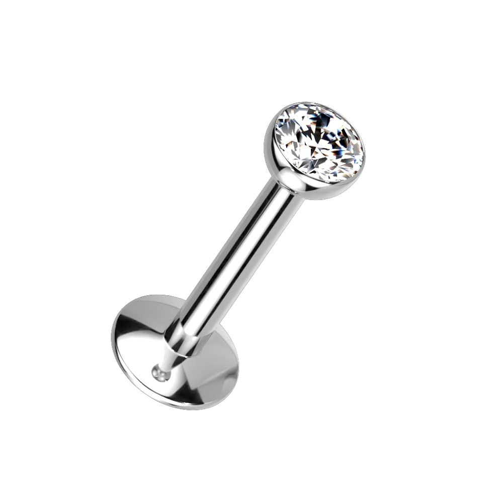 Pierced Owl 18GA G23 Implant Grade Titanium CZ Crystal Internally Threaded with Extended Threading Convex Base Stud (2mm Crystal)