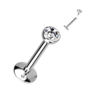 Pierced Owl 18GA G23 Implant Grade Titanium CZ Crystal Internally Threaded with Extended Threading Convex Base Stud (2mm Crystal)