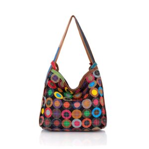 Segater Women's Multicolor Tote Genuine Leather Random Circle Colorful Splicing Hobo Purse Ladies Shoulder Handbag